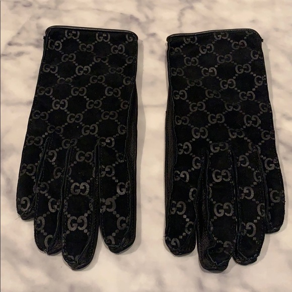 Gucci Monogram Leather & Silk Gloves 6 1/2 - Picture 2 of 10